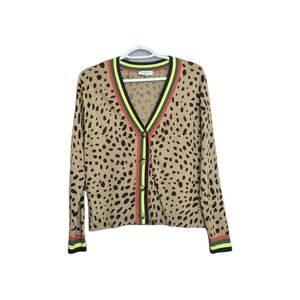 Maximalist J. Society Animal Print Cardigan. V Neck.  Eclectic Retro Vibe Sz Sm.